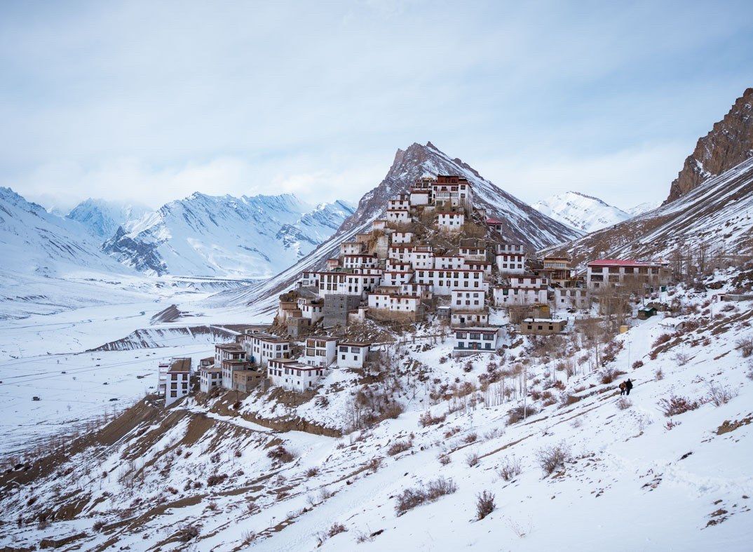 Key Monastery under snow in Spiti Valley